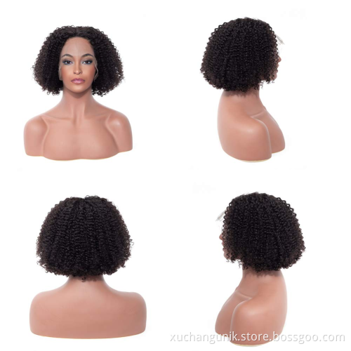 Uniky brazilian short kinky curly bob human hair wig for black women, natural color virgin remy fringe curly bob wig